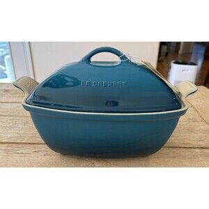 Le Creuset Heritage Deep Covered Rectangular Baker Deep Teal Blue NEW